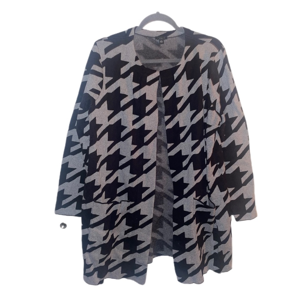 Ann Taylor Factory Longline Houndstooth Open Cardigan/Coatigan.XL. Career Wear